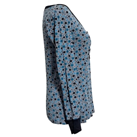 Y2K Anchor Blue Womens Floral V-Neck Long Sleeve Top XL 100% Cotton Gray & Black - Picture 7 of 7
